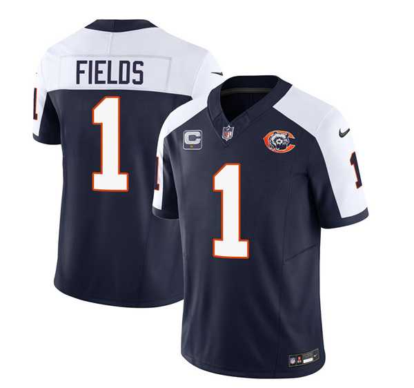 Men & Women & Youth Chicago Bears #1 Justin Fields Navy White 2023 F.U.S.E. With 1-star C PatchThrowback Limited Jersey->chicago bears->NFL Jersey